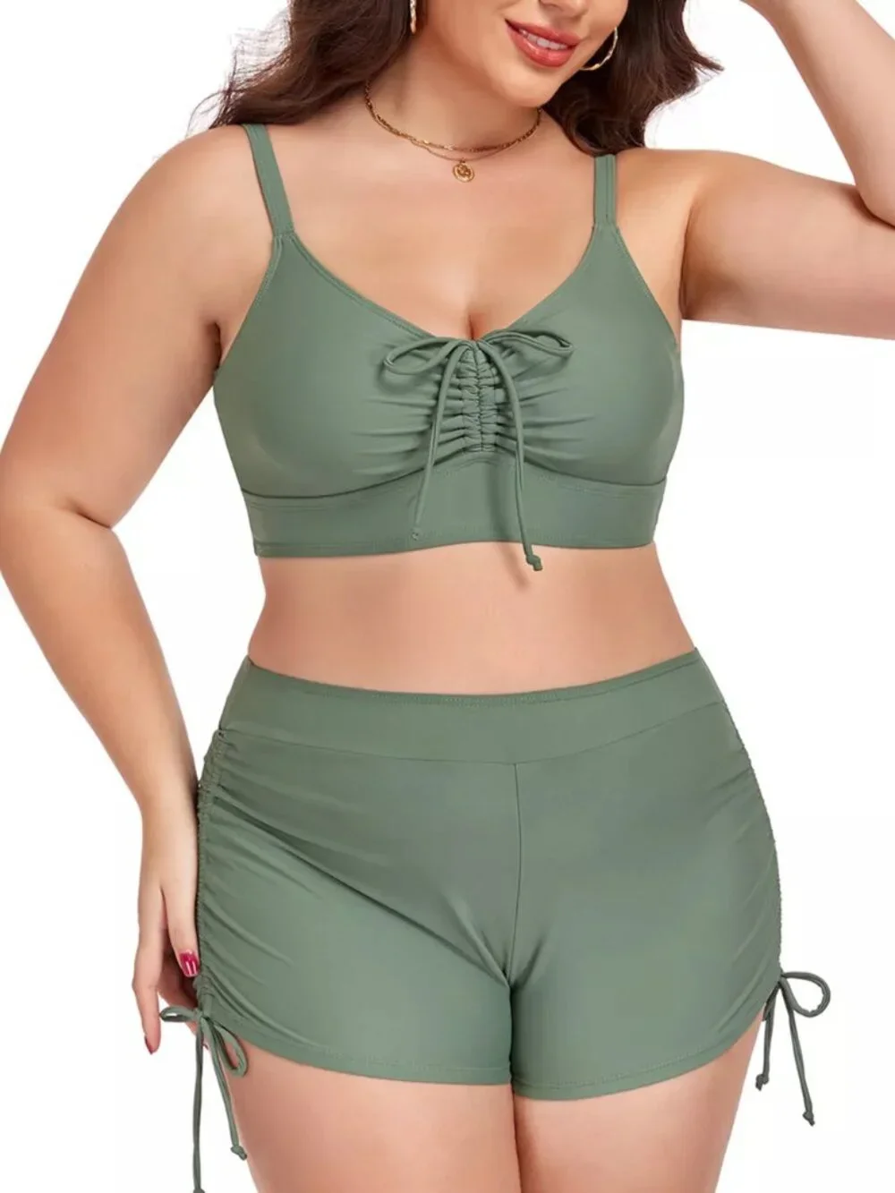 Plus Size Ruched Drawstring Swim Set - Picture 5 of 16